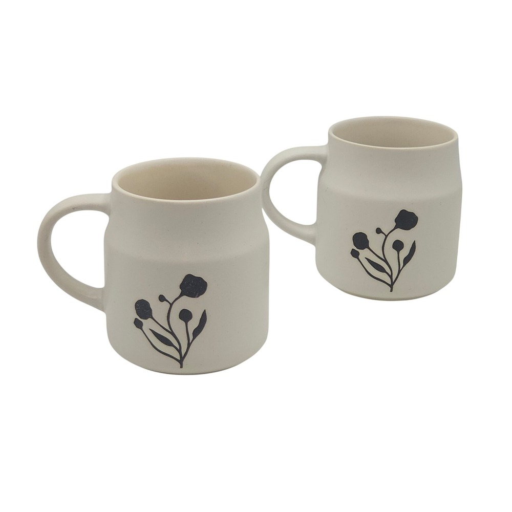 Tabletops Unlimited Aztec 2pc Stoneware Coffee Mug 18oz Cream Black Boho Floral